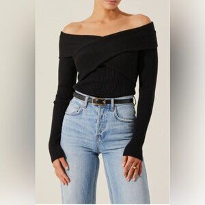 ASTR Crossover Off The Shoulder Rib Sweater